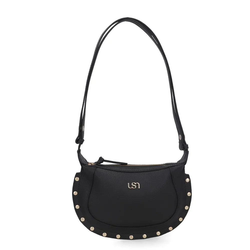 Bolsa Tiracolo Couro Marrom Tachas — imagem 1