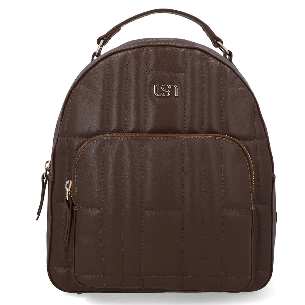 Mochila Couro Marrom Matelassê Bolsa Frontal — imagem 1