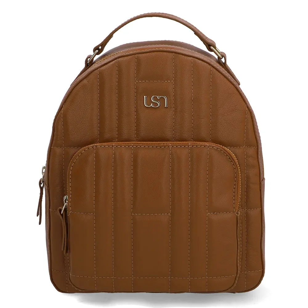 Mochila Couro Marrom Matelassê Bolsa Frontal — imagem 1