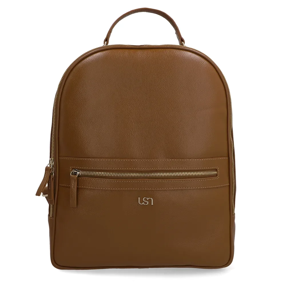 Mochila Couro Marrom Zíper — imagem 1