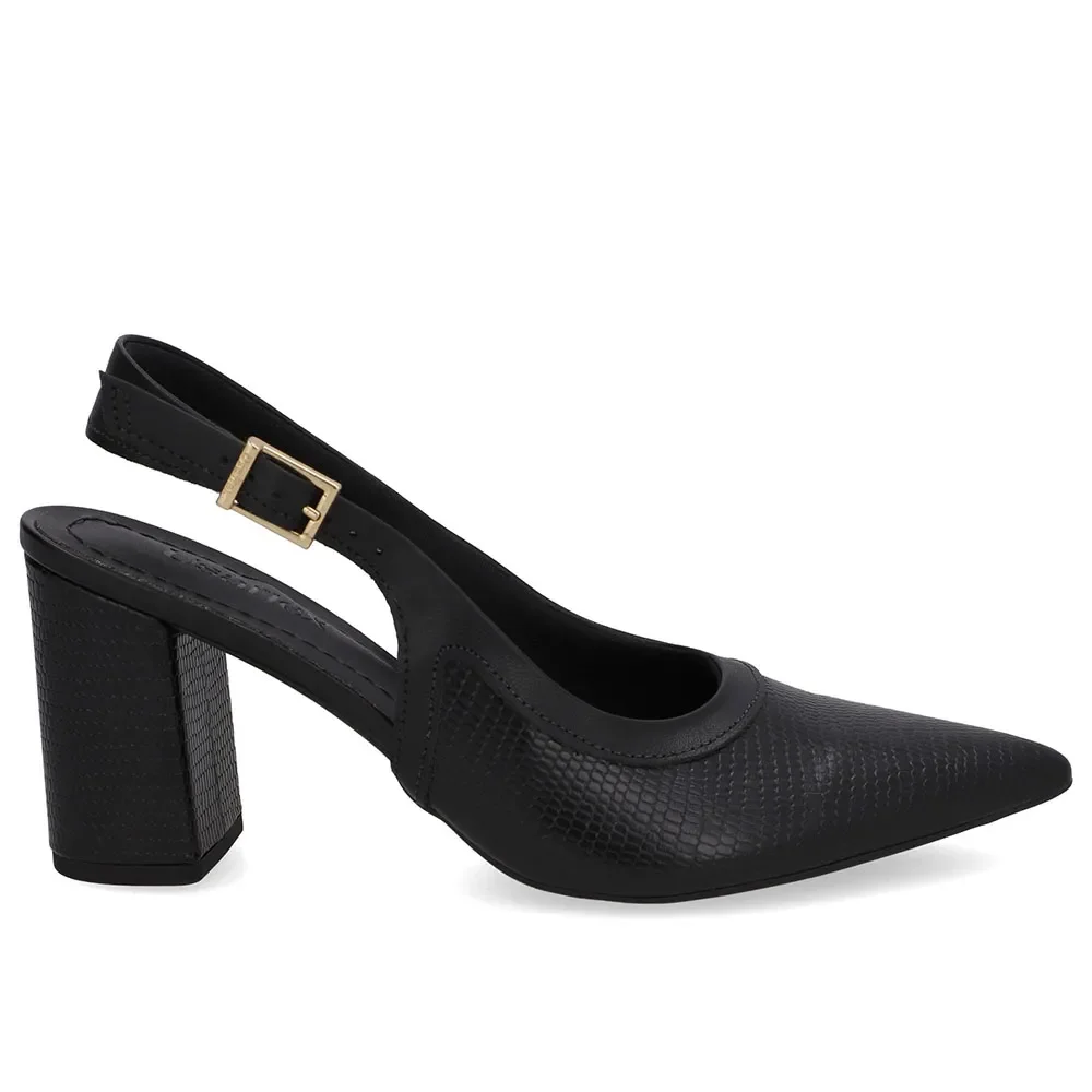 Slingback Preto Couro Bico Fino — imagem 1