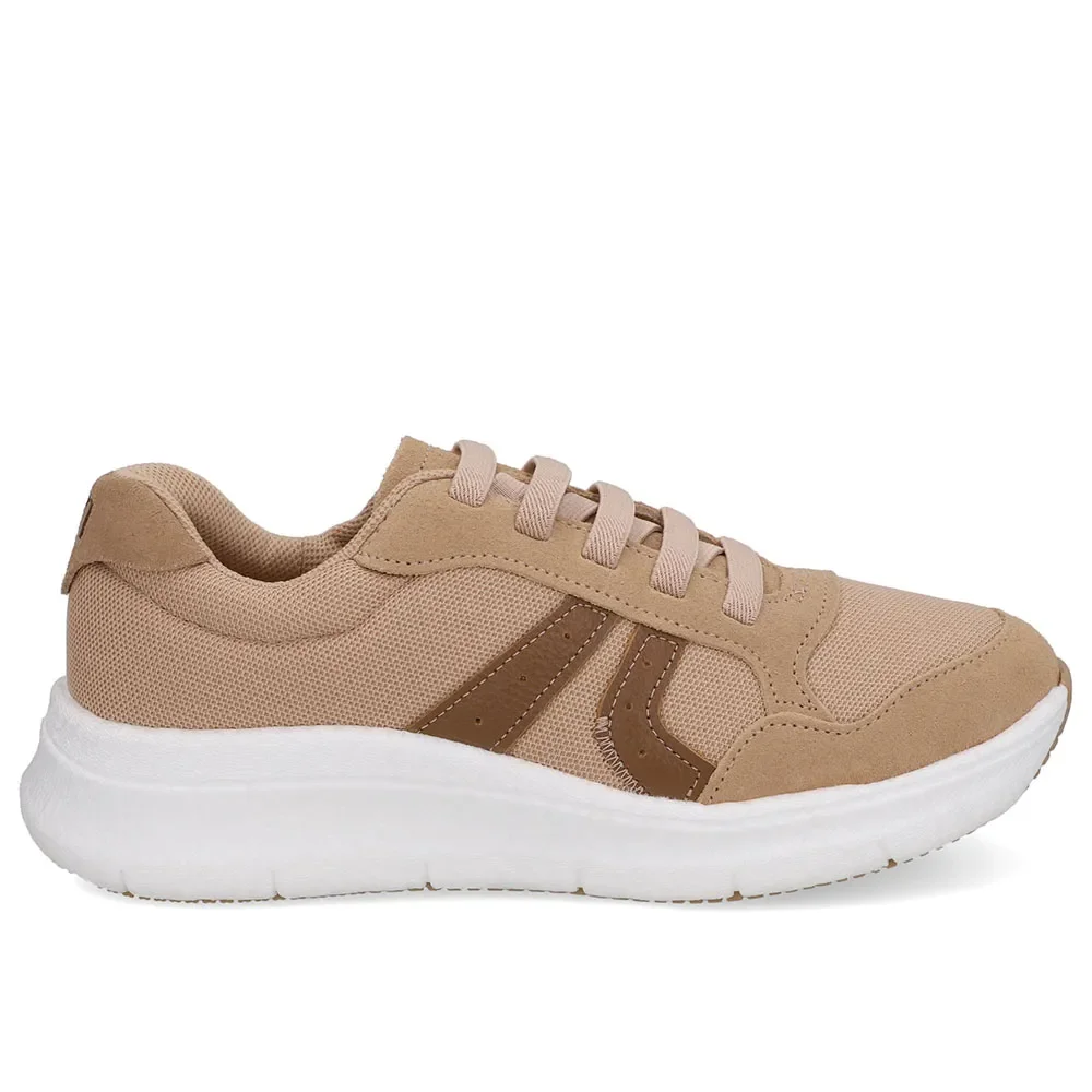 Tênis Tecido Bege Casual Cadarço Elástico — imagem 1