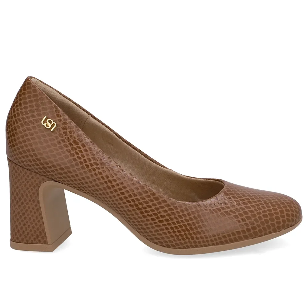 Scarpin Couro Marrom Canela Bico Redondo — imagem 1