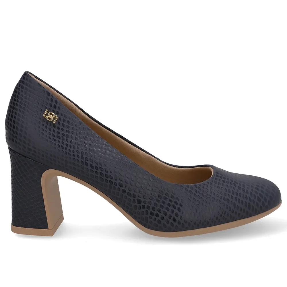 Scarpin Couro Azul Bico Redondo — imagem 1