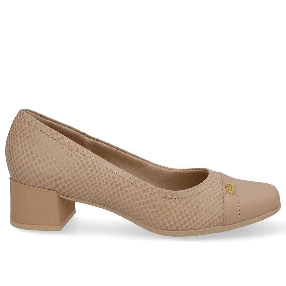 Scarpin Couro Bege Bico Quadrado — imagem 1