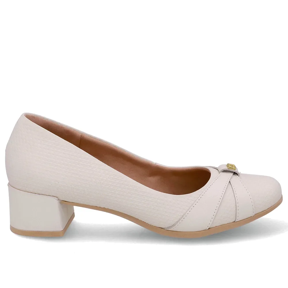 Scarpin Couro Branco Marfim Salto Bloco — imagem 1