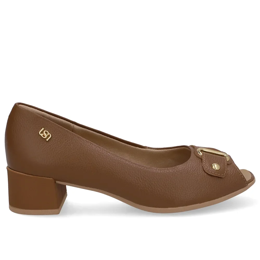 Peep Toe Salto Bloco Marrom Bico Quadrado — imagem 1