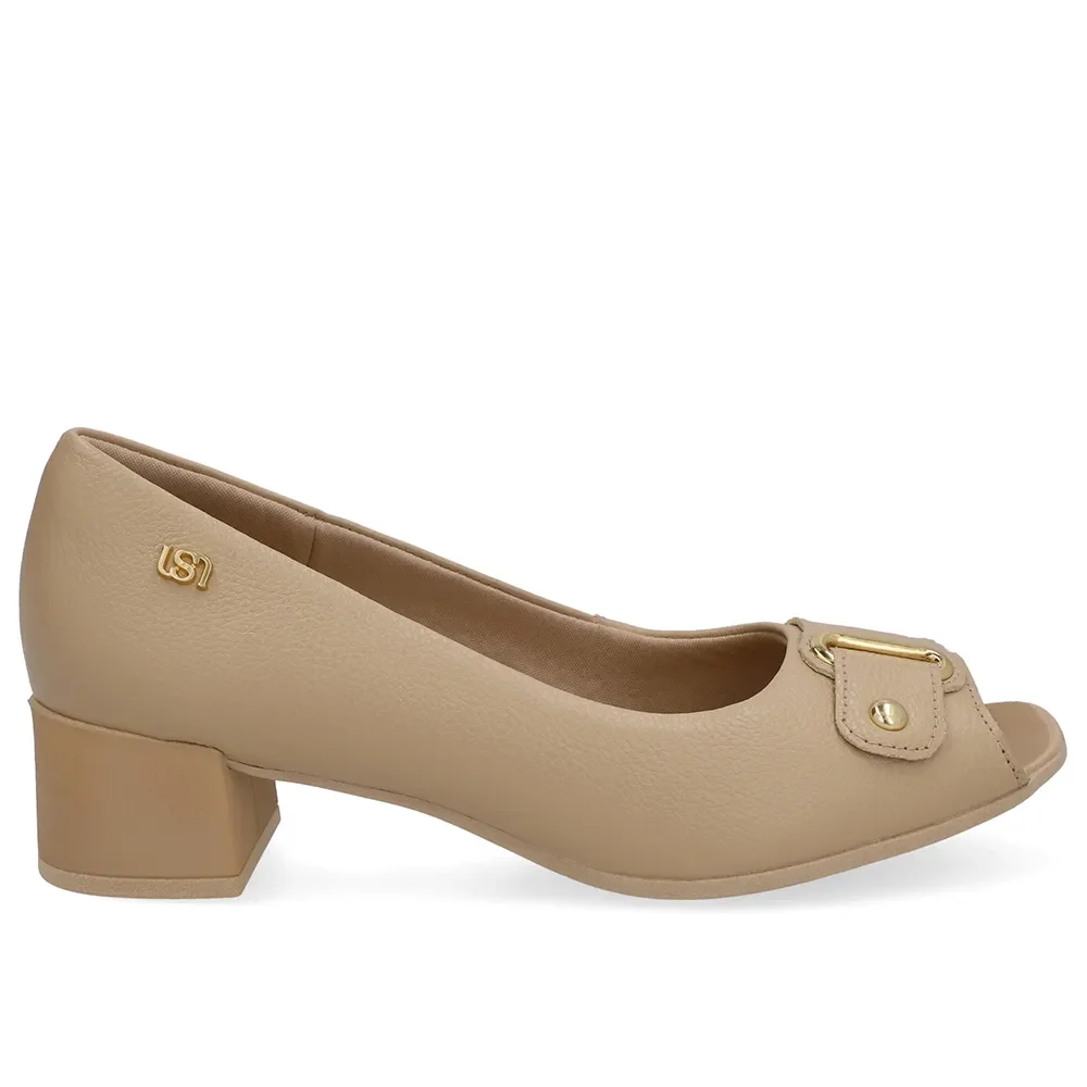 Peep Toe Salto Bloco Bege Bico Quadrado — imagem 1