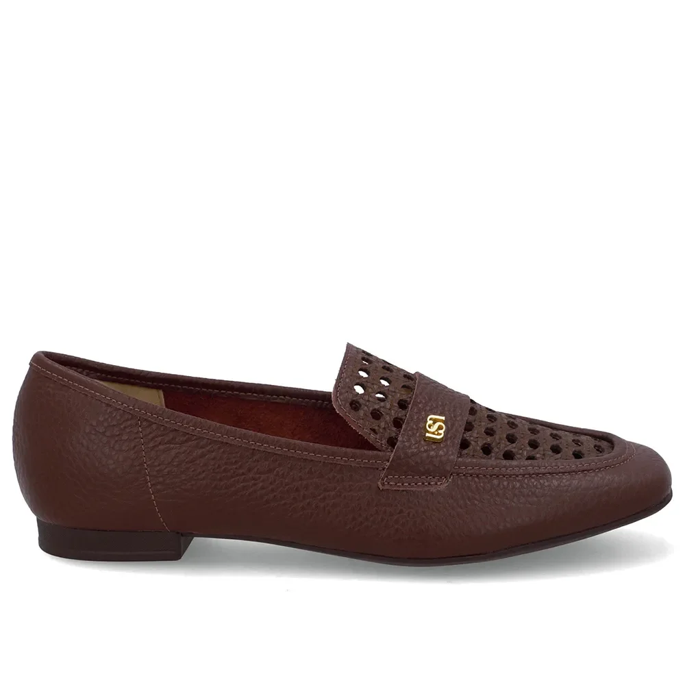 Loafer Couro Marrom Pinhão Recortes Laser — imagem 1
