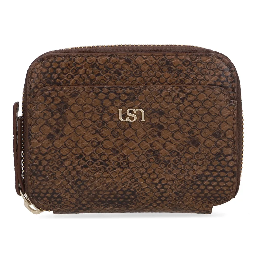 Carteira Couro Snake Marrom Bolso Frontal — imagem 1