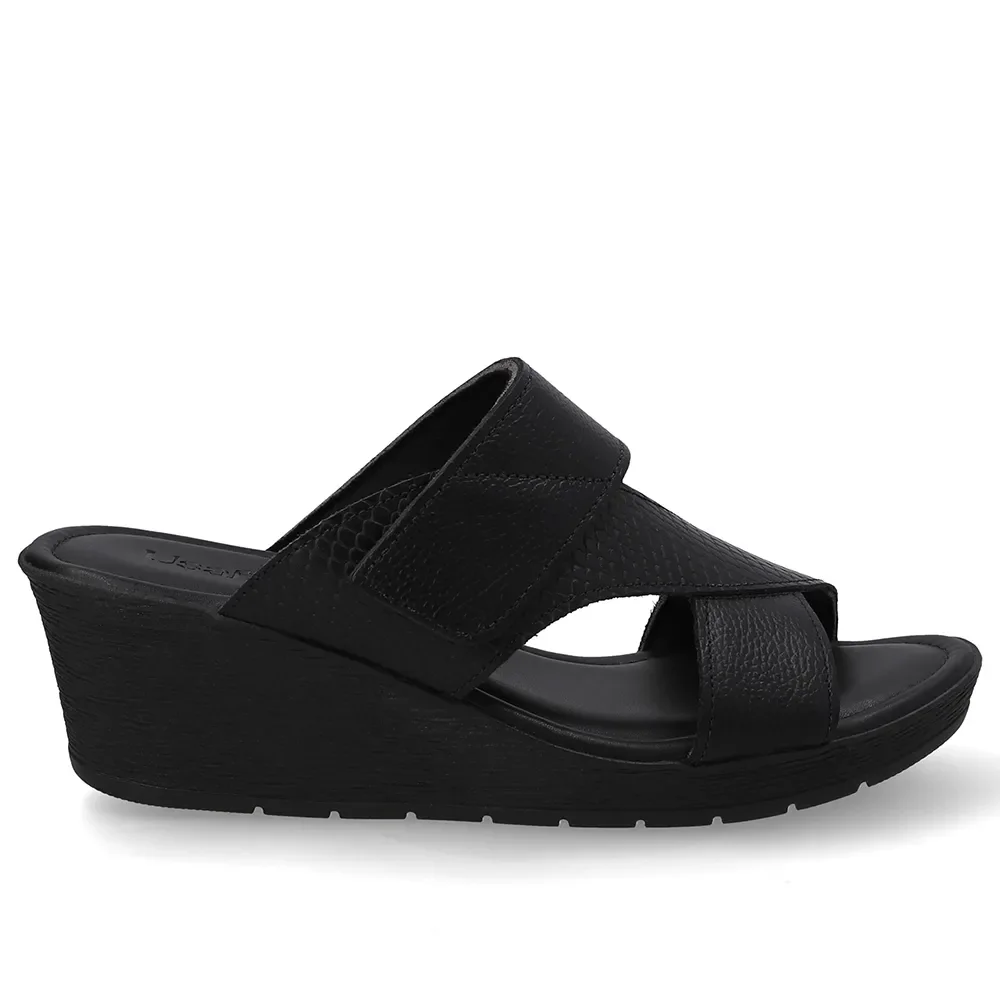 Tamanco Anabela Couro Preto Ajuste Fecho-Flex — imagem 1