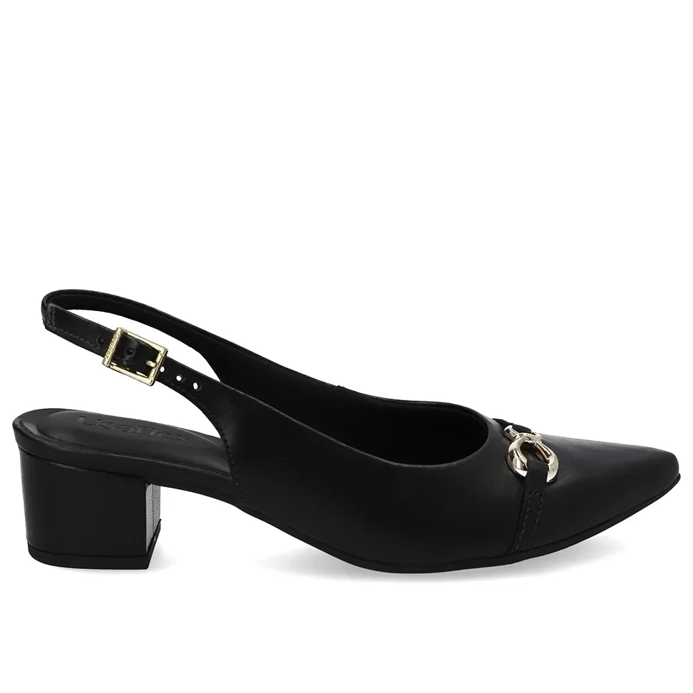 Slingback Couro Preto Top Bico Fino — imagem 1