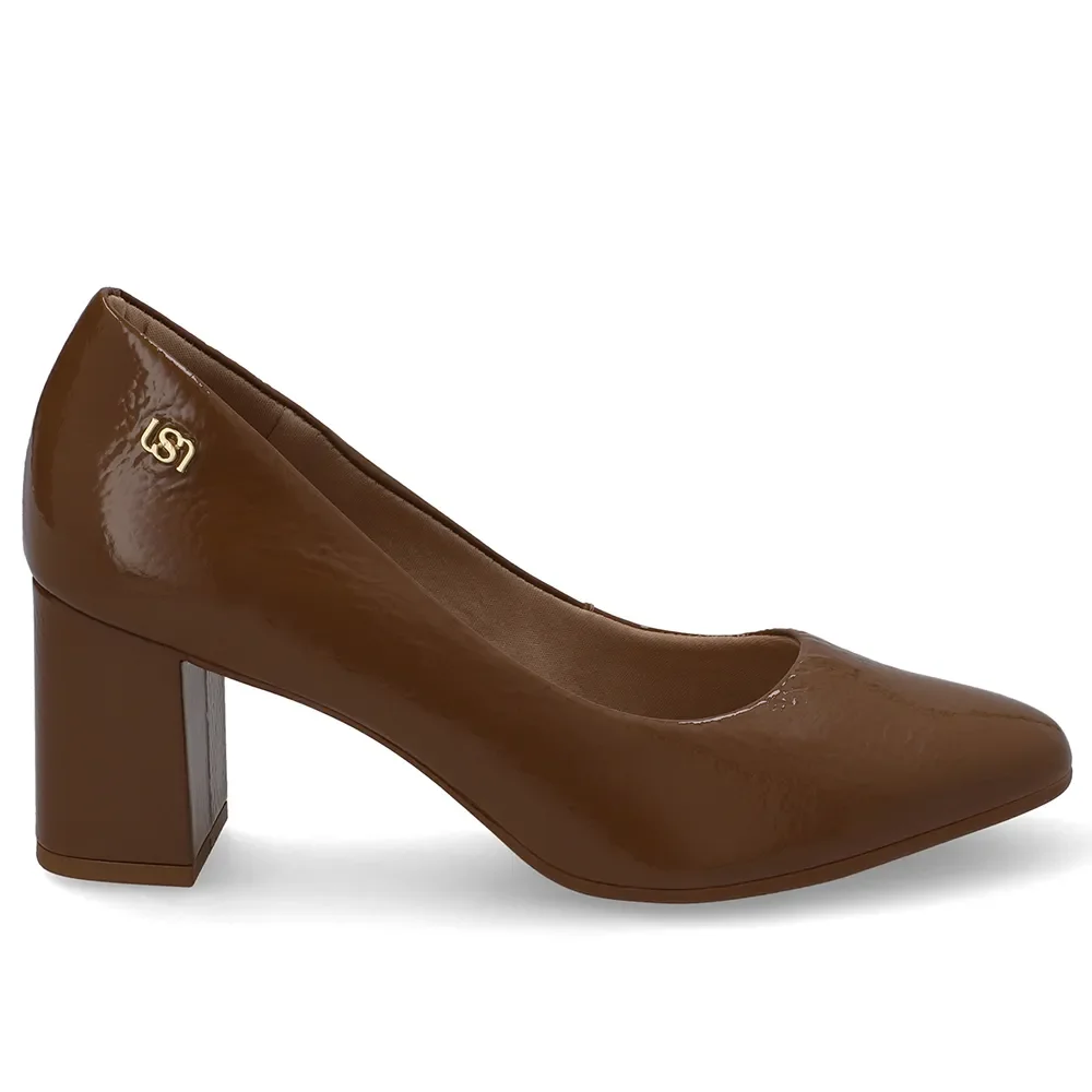 Scarpin Marrom Bico Redondo Couro — imagem 1