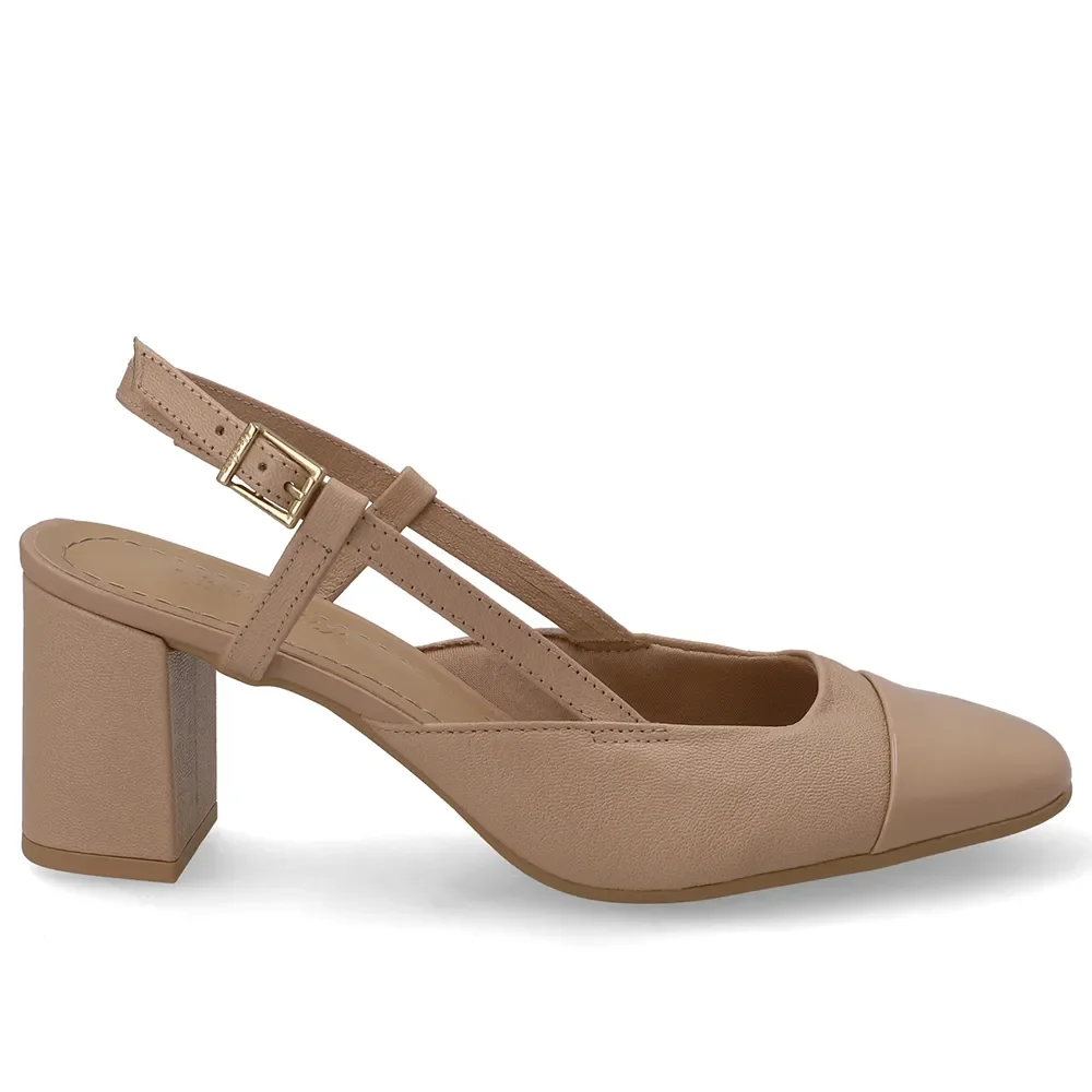 Slingback Couro Bege Bico Redondo Verniz — imagem 1