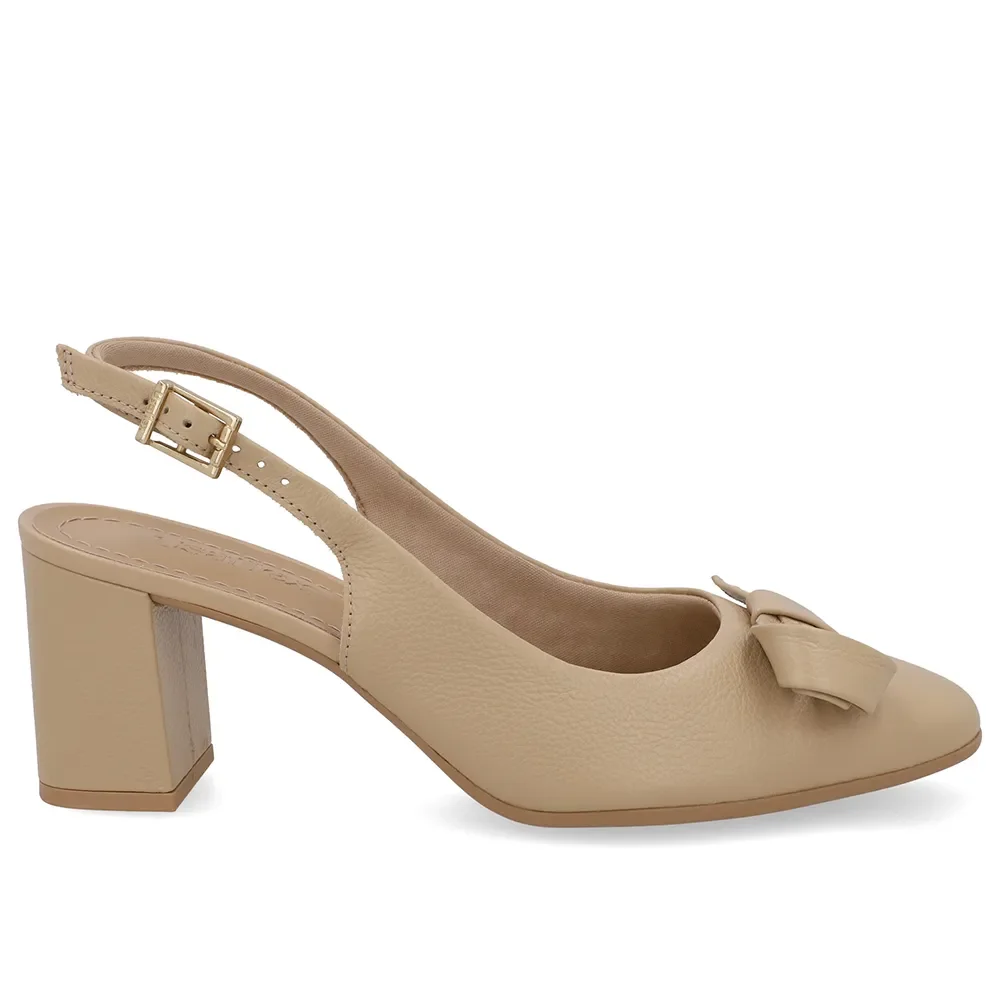 Slingback Couro Bege Bico Redondo — imagem 1