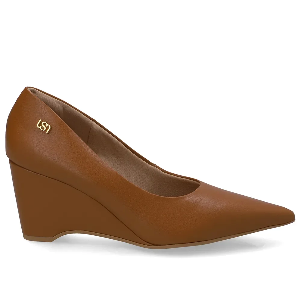 Scarpin Couro Marrom Salto Anabela — imagem 1
