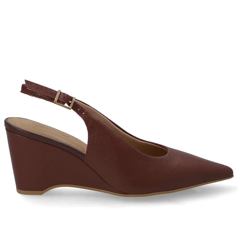 Slingback Vermelho Couro Salto Anabela — imagem 1