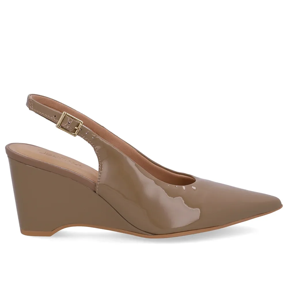 Slingback Marrom Verniz Salto Anabela — imagem 1