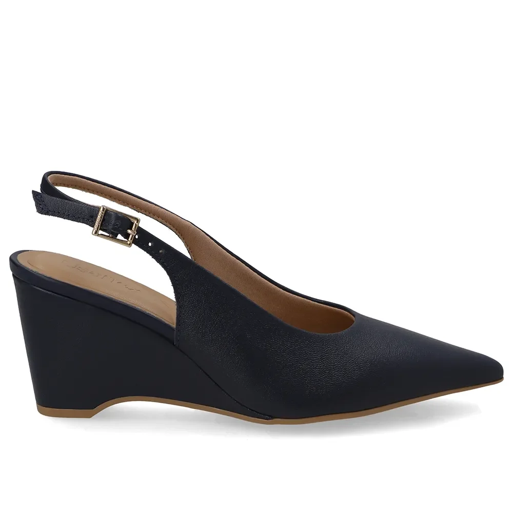 Slingback Azul Couro Salto Anabela — imagem 1