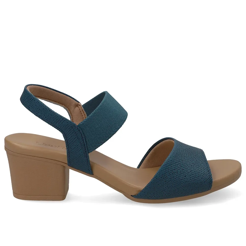 Sandália Salto Bloco Couro Azul Elástico — imagem 1
