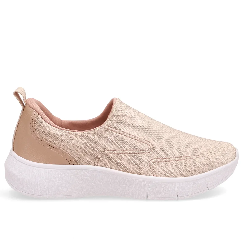 Tênis Bege Slip On Em Tecido e Couro — imagem 1
