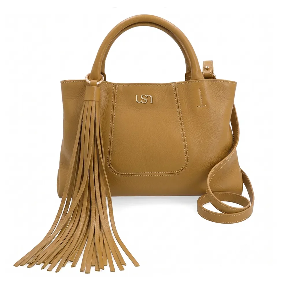 Bolsa Tote Em Couro Amarelo Com Barbicacho e Divisória Interna — imagem 1