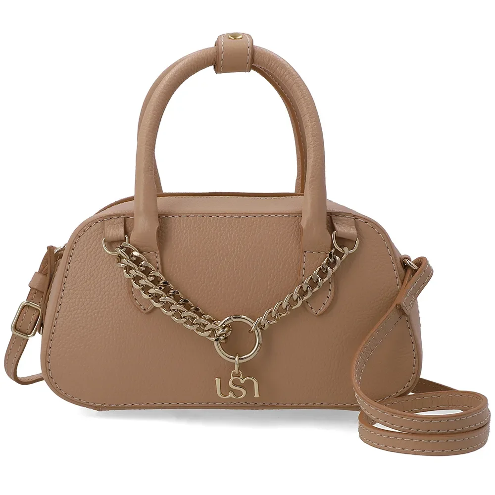 Bolsa Tote Em Couro Bege Com Zíper e Alça Ajustável — imagem 1