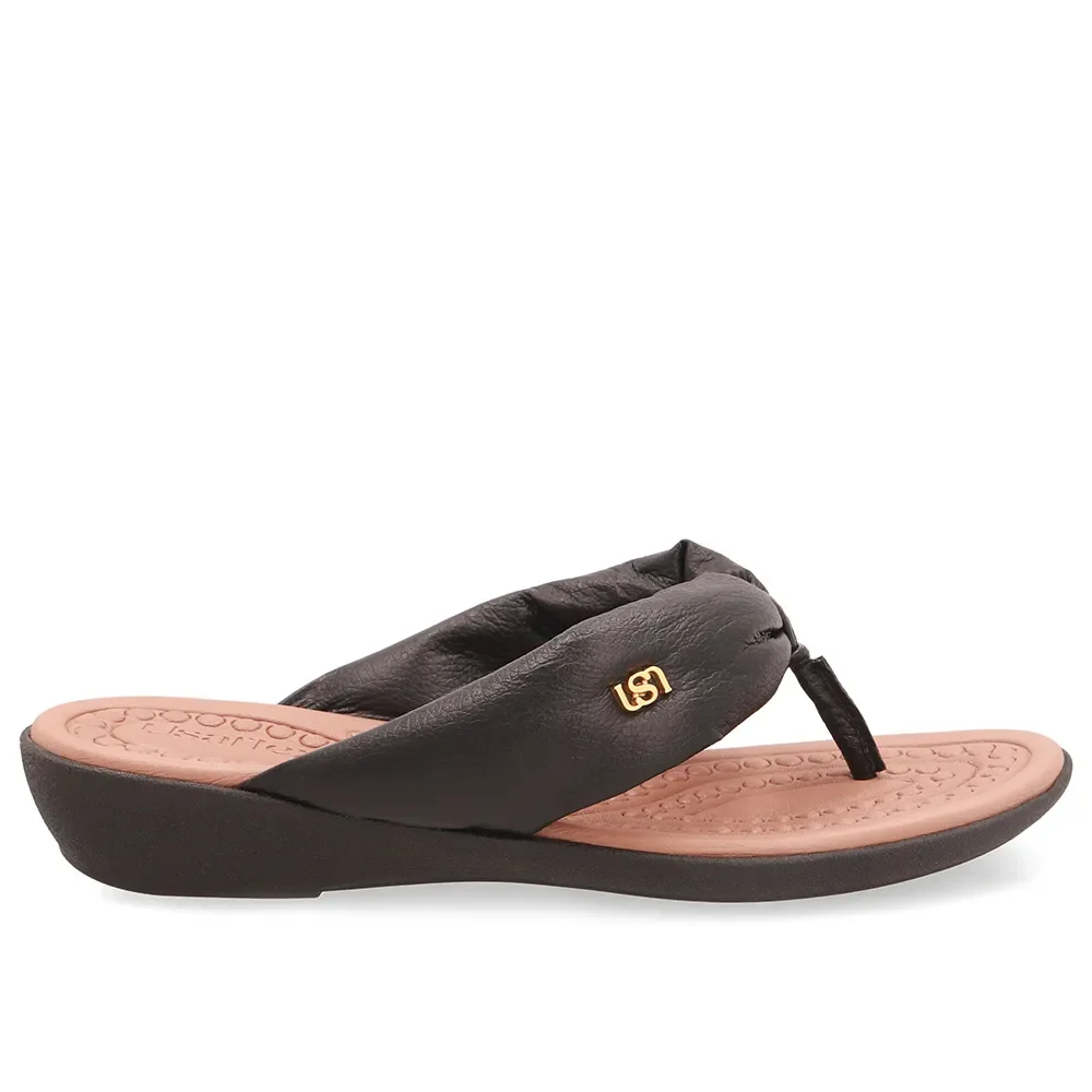Chinelo Em Couro Preto Com Tira Larga — imagem 1