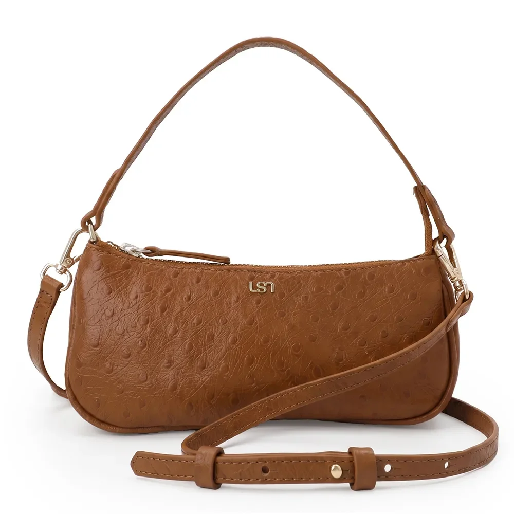 Bolsa Baguete Couro Marrom Com Alça Ajustável — imagem 1