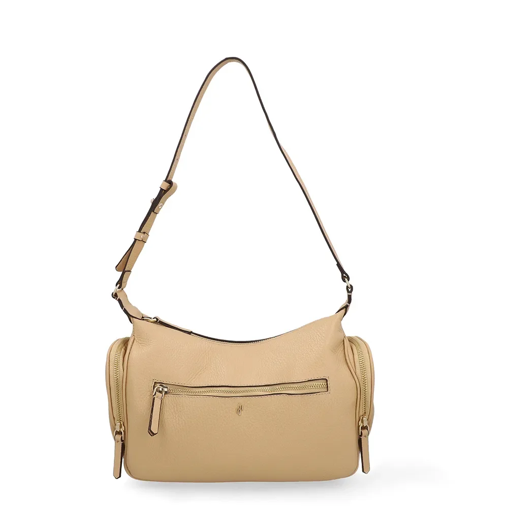 Bolsa Baguete Couro Bege Zíper — imagem 1