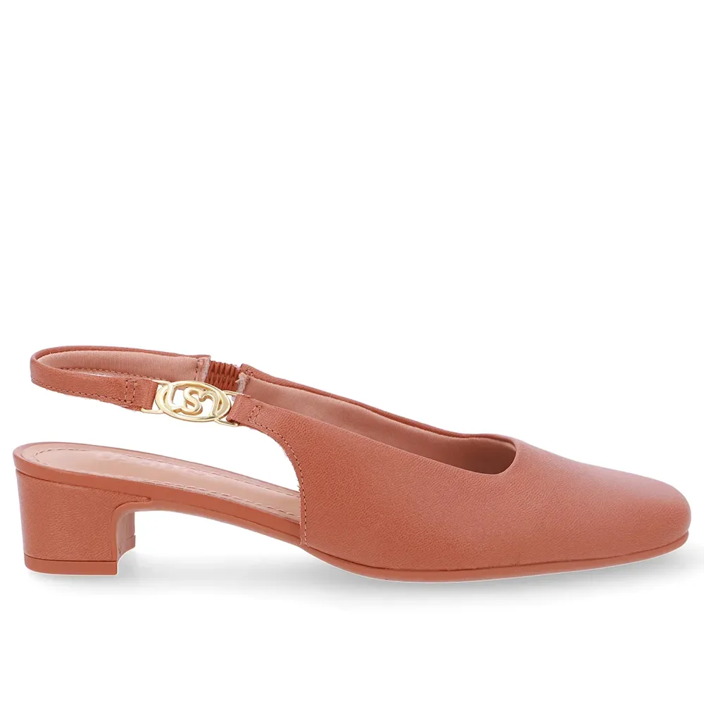 Slingback Marrom Salto Bloco Couro — imagem 1