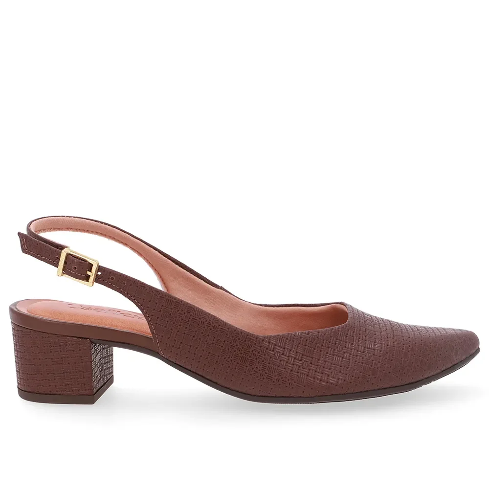 Slingback Marrom Couro Bico Fino Casual — imagem 1