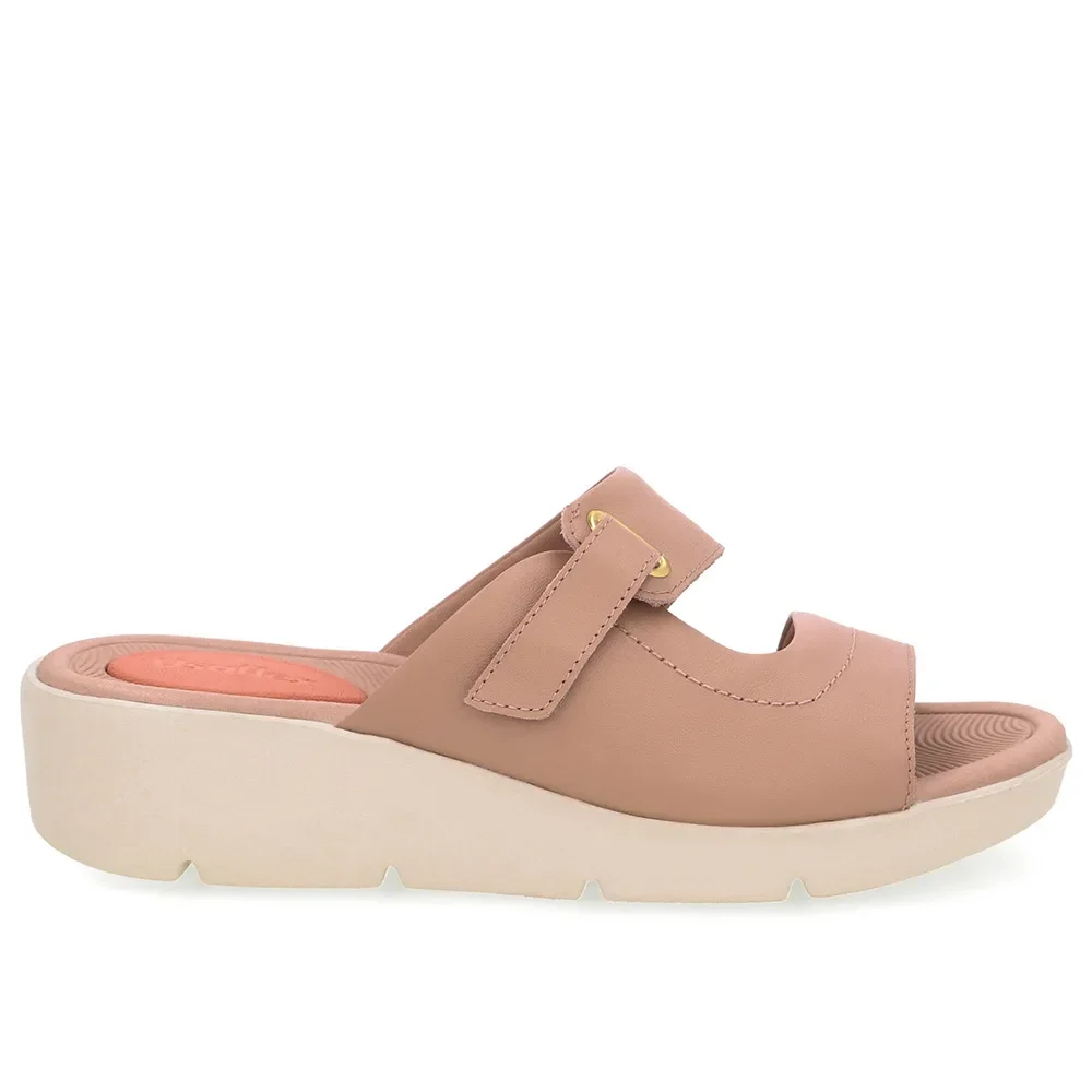 Tamanco Salto Plataforma Couro Bege Fecho-Flex — imagem 1