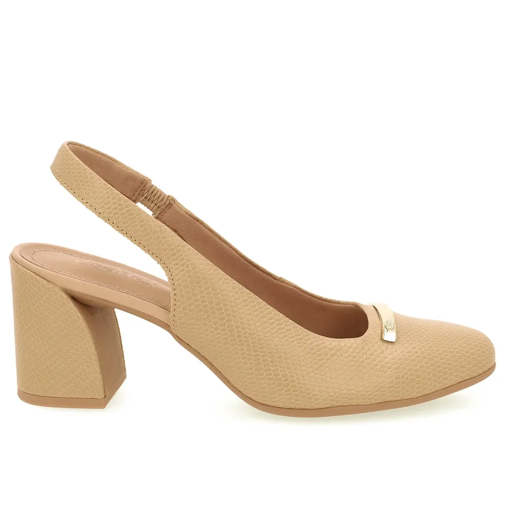 Slingback Bege Bico Redondo Couro — imagem 1