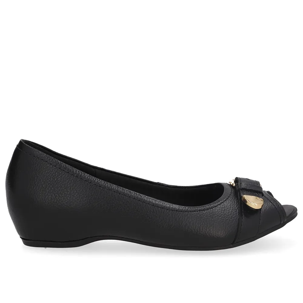 Peep Toe Salto Embutido Preto Couro Fivela — imagem 1