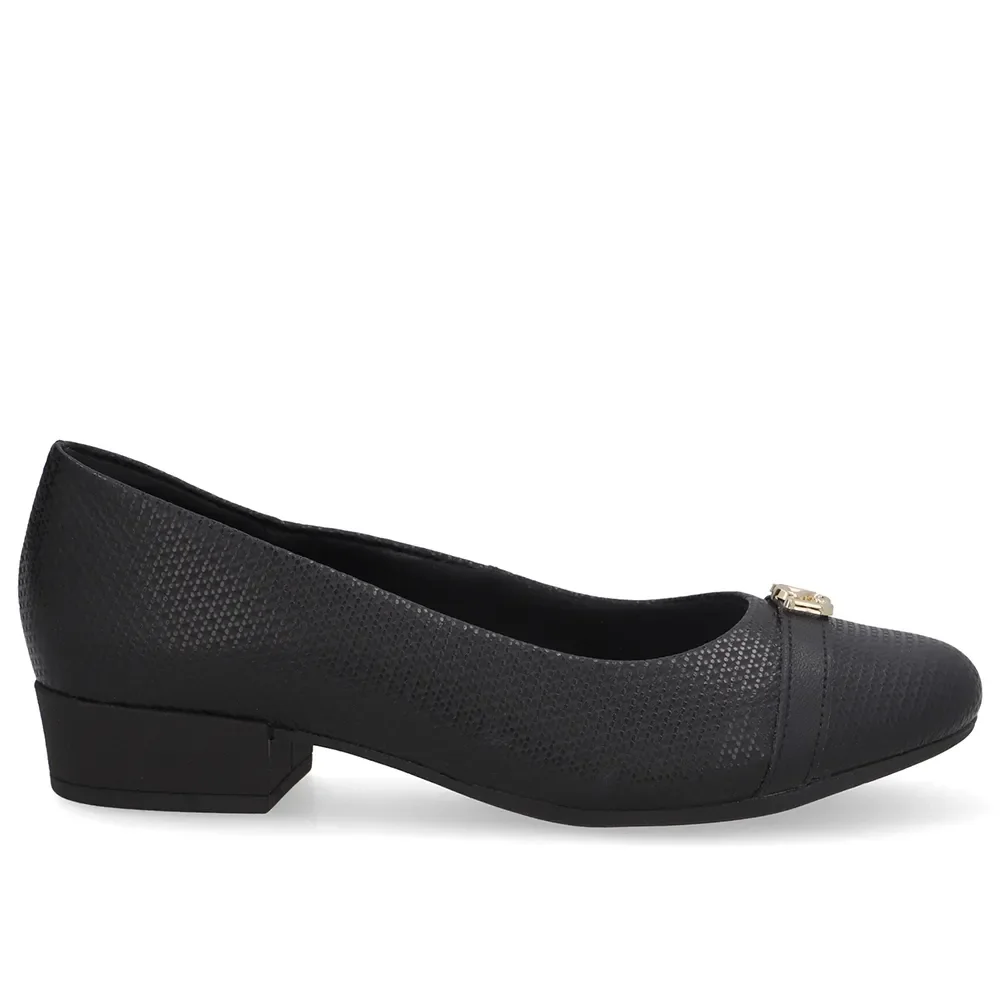 Scarpin Preto Salto Bloco Couro Monograma — imagem 1