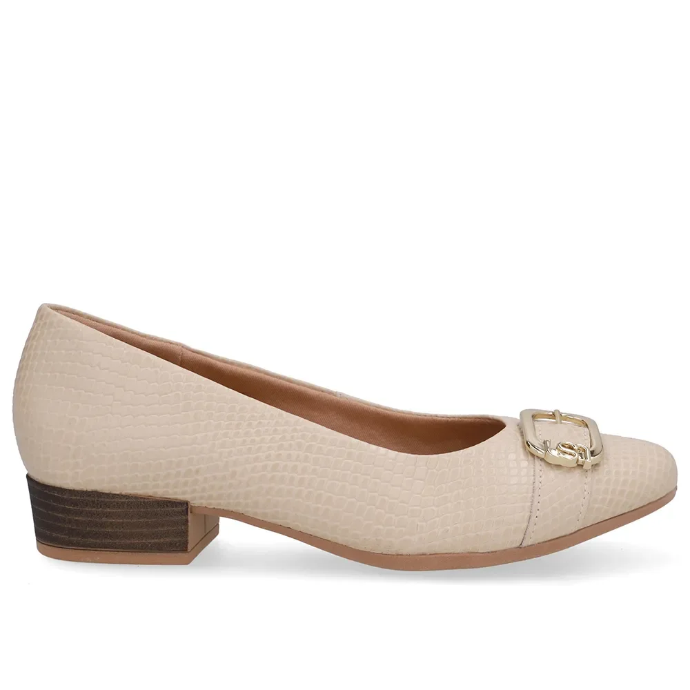 Scarpin Bege Bico Redondo Couro — imagem 1