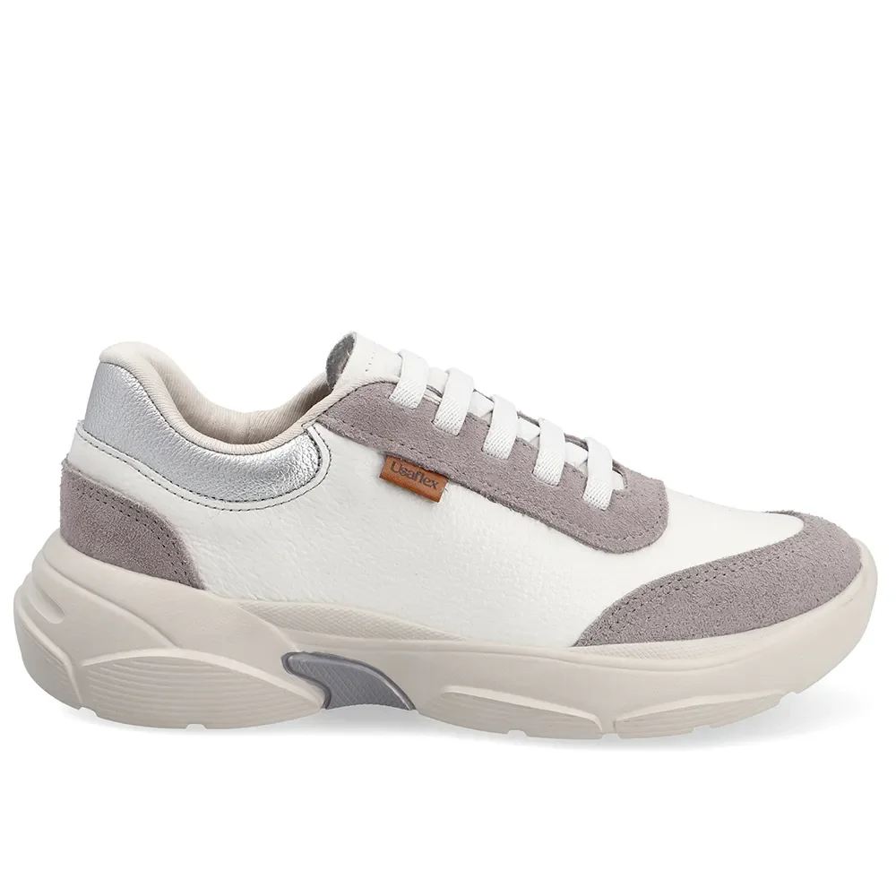 Tênis Casual Em Couro Branco Com Detalhes Cinza — imagem 1