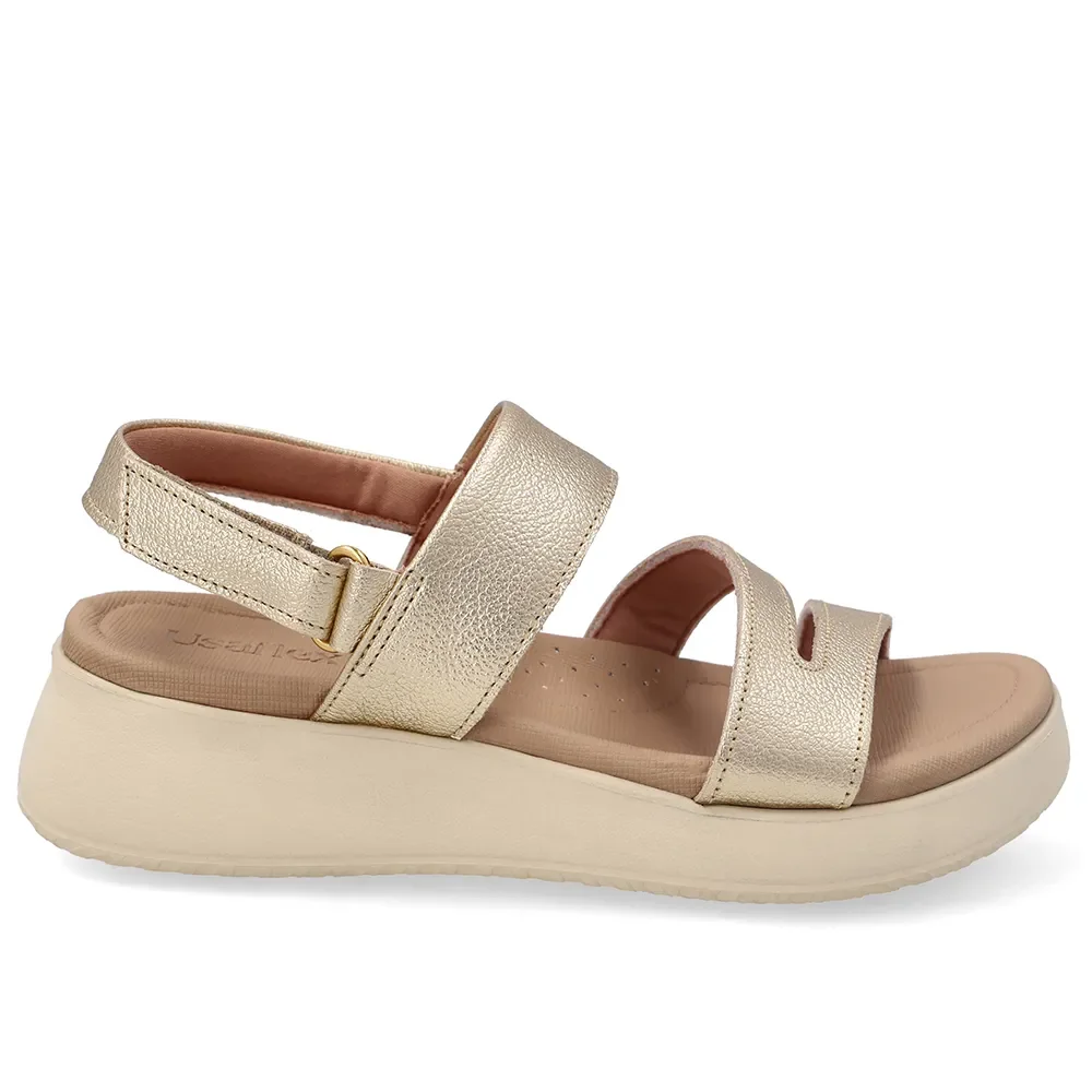 Sandália Em Couro Dourado Com Fecho-Flex — imagem 1