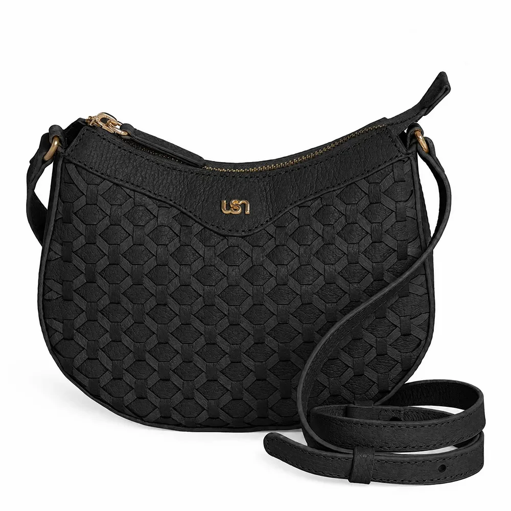 Bolsa Tiracolo Preto Em Couro Com Trama — imagem 1