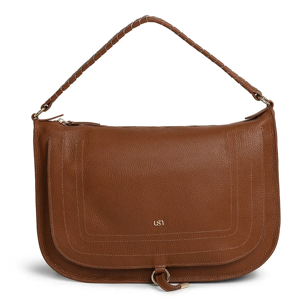 Bolsa Hobo Marrom em Couro com Detalhe Transpassado — imagem 1