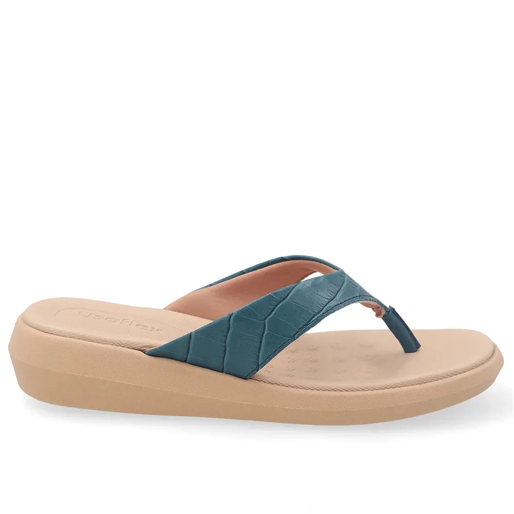Chinelo Plataforma Em Couro Azul Esmeralda — imagem 1