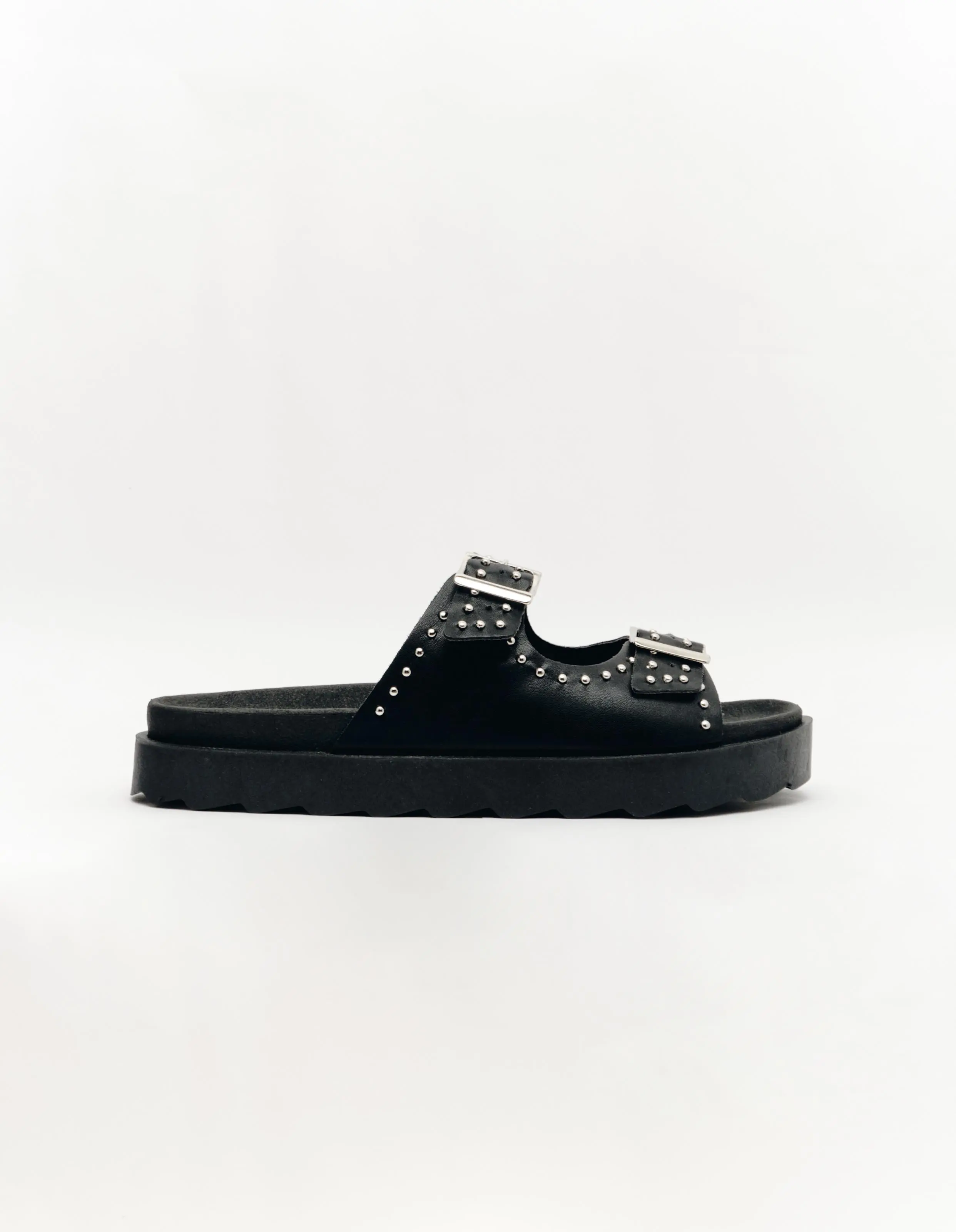 Sandália Birken Duas Fivelas Com Rebites - Preto