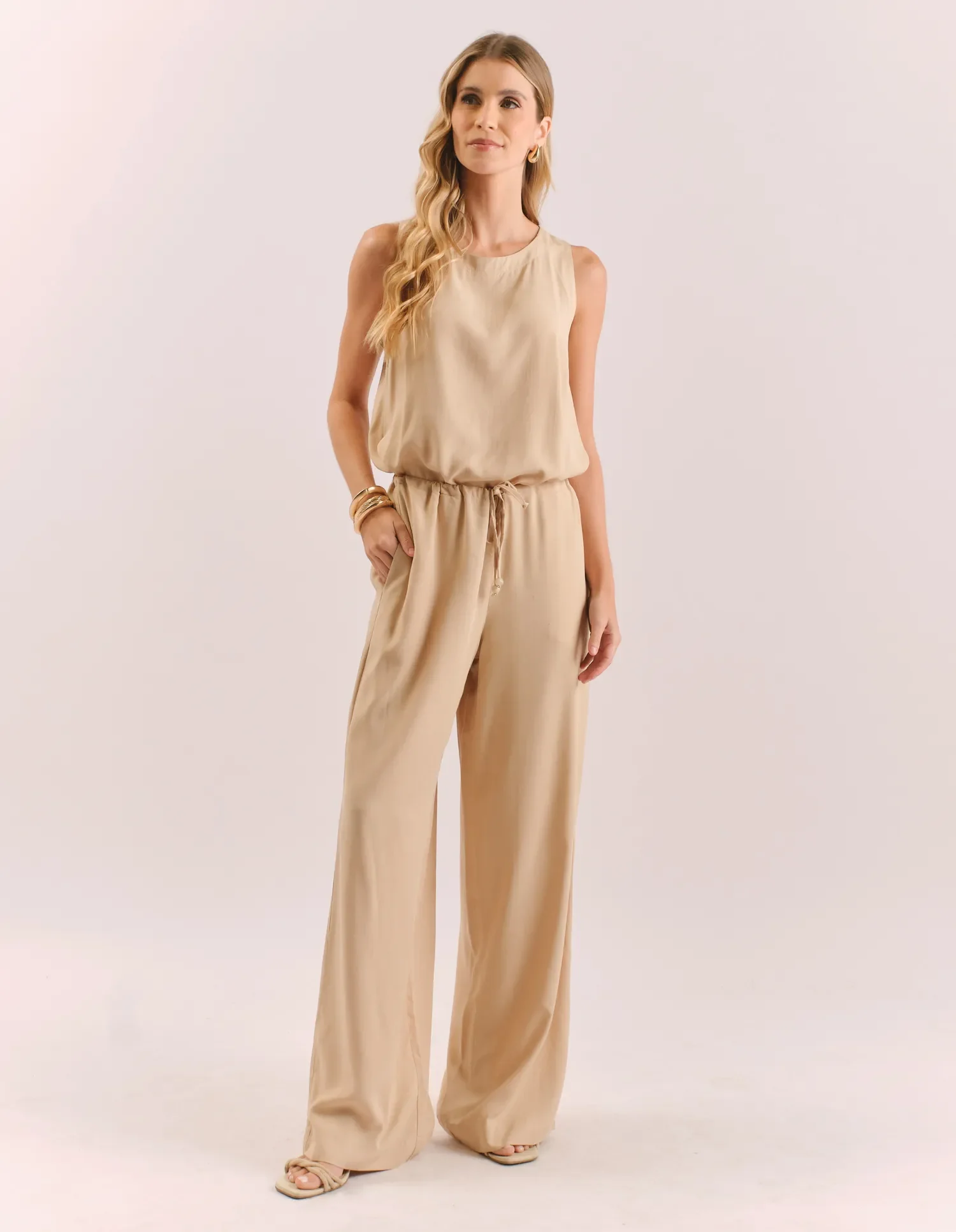 Calça Pantalona Tunel Cós - Areia — imagem 1