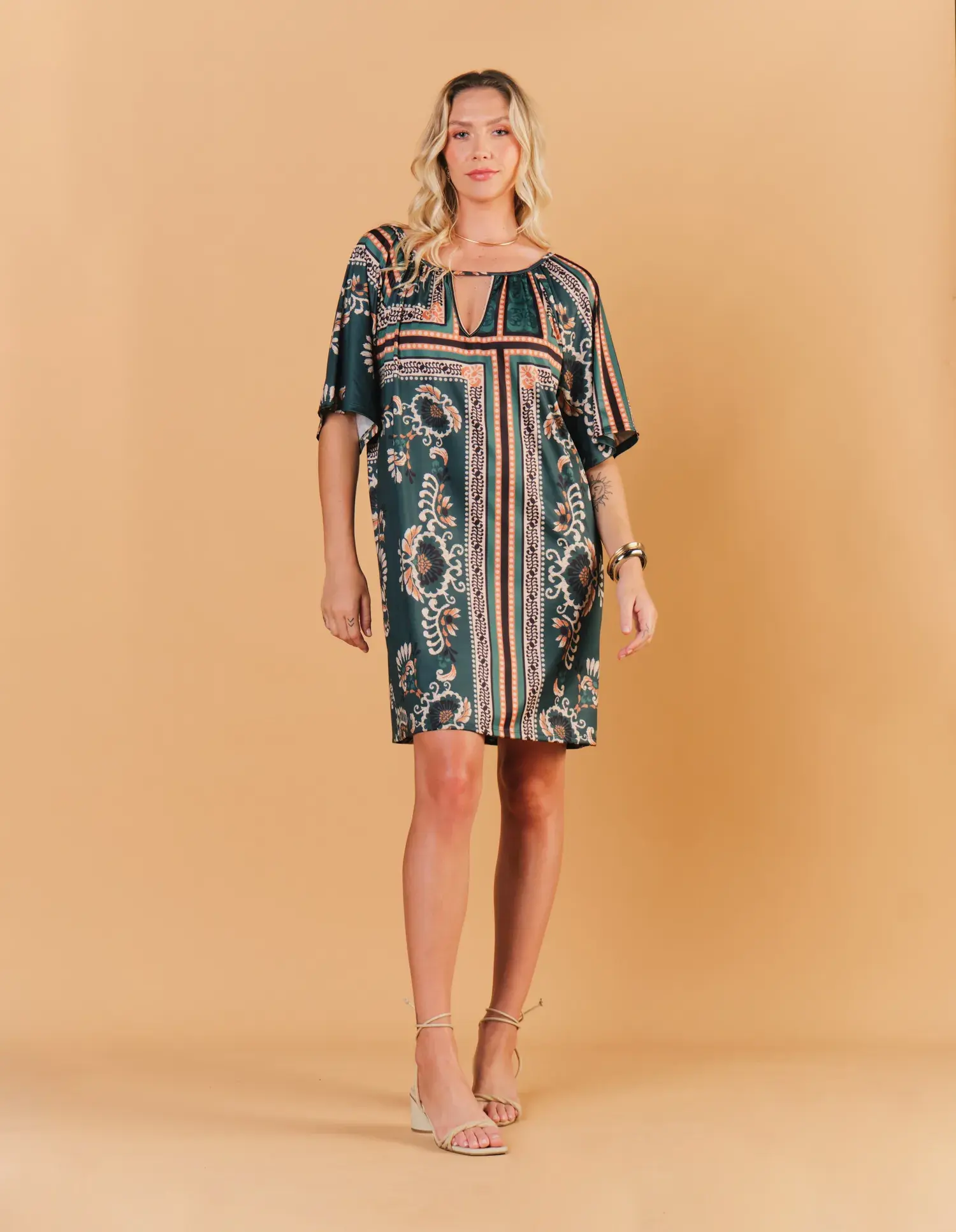 Vestido Curto Estampado Menara - Verde Garrafa