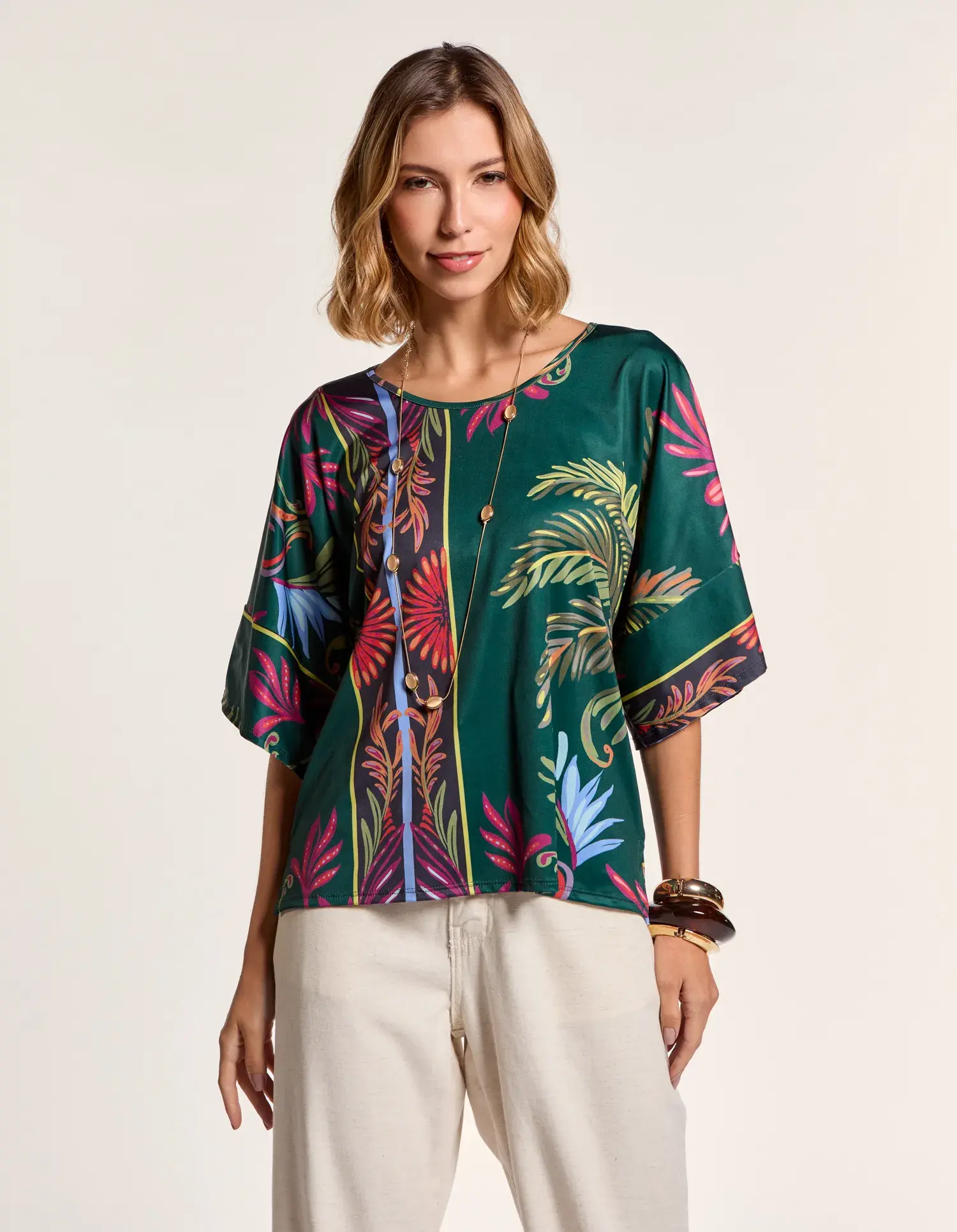 Blusa Estampada Coqueiro Rústico - Verde Garrafa
