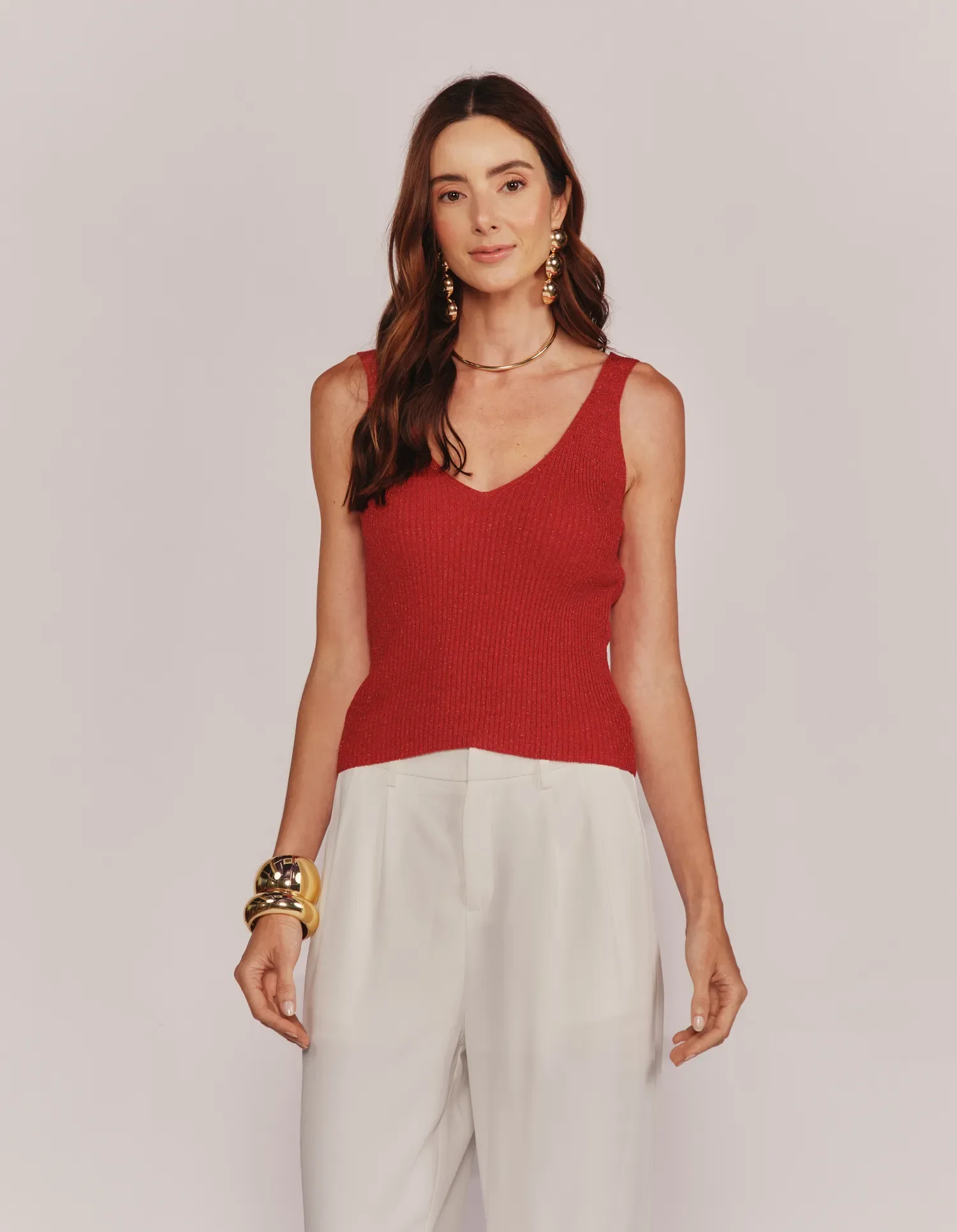 Regata Tricot Lurex - Vermelho — imagem 1