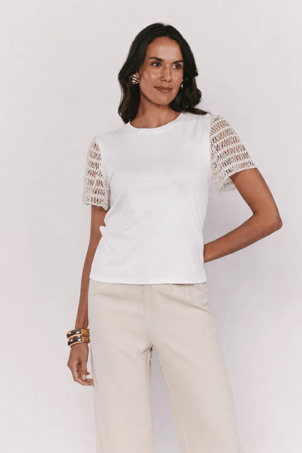 Blusa Manga Curta Detalhe Crochê - Branco — imagem 1