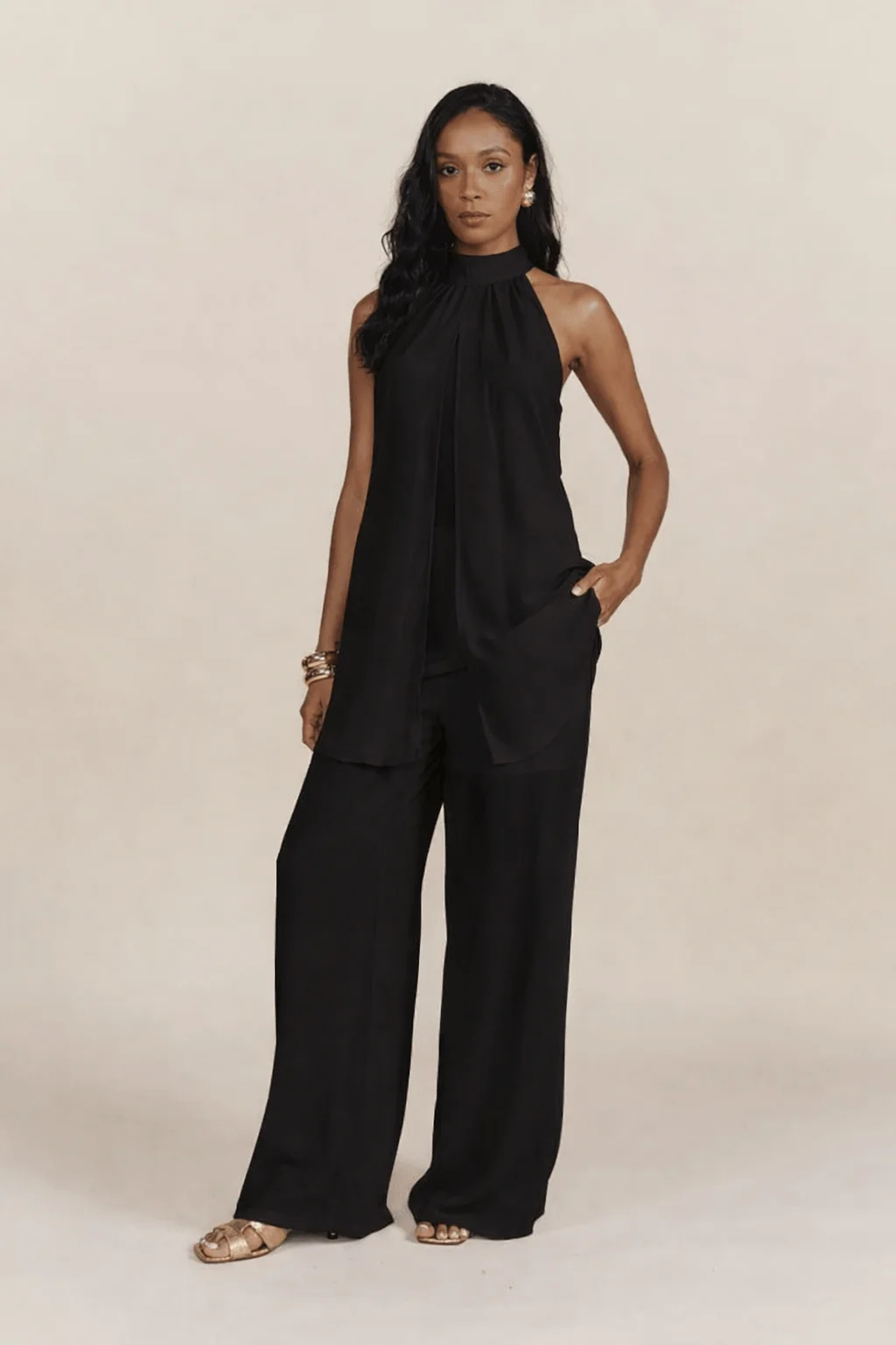 Calça Pantalona Com Transparência - Preto — imagem 1