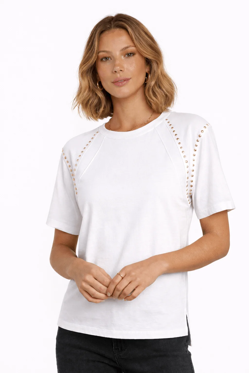 Blusa Manga Curta Recortes Brilho - Branco — imagem 1